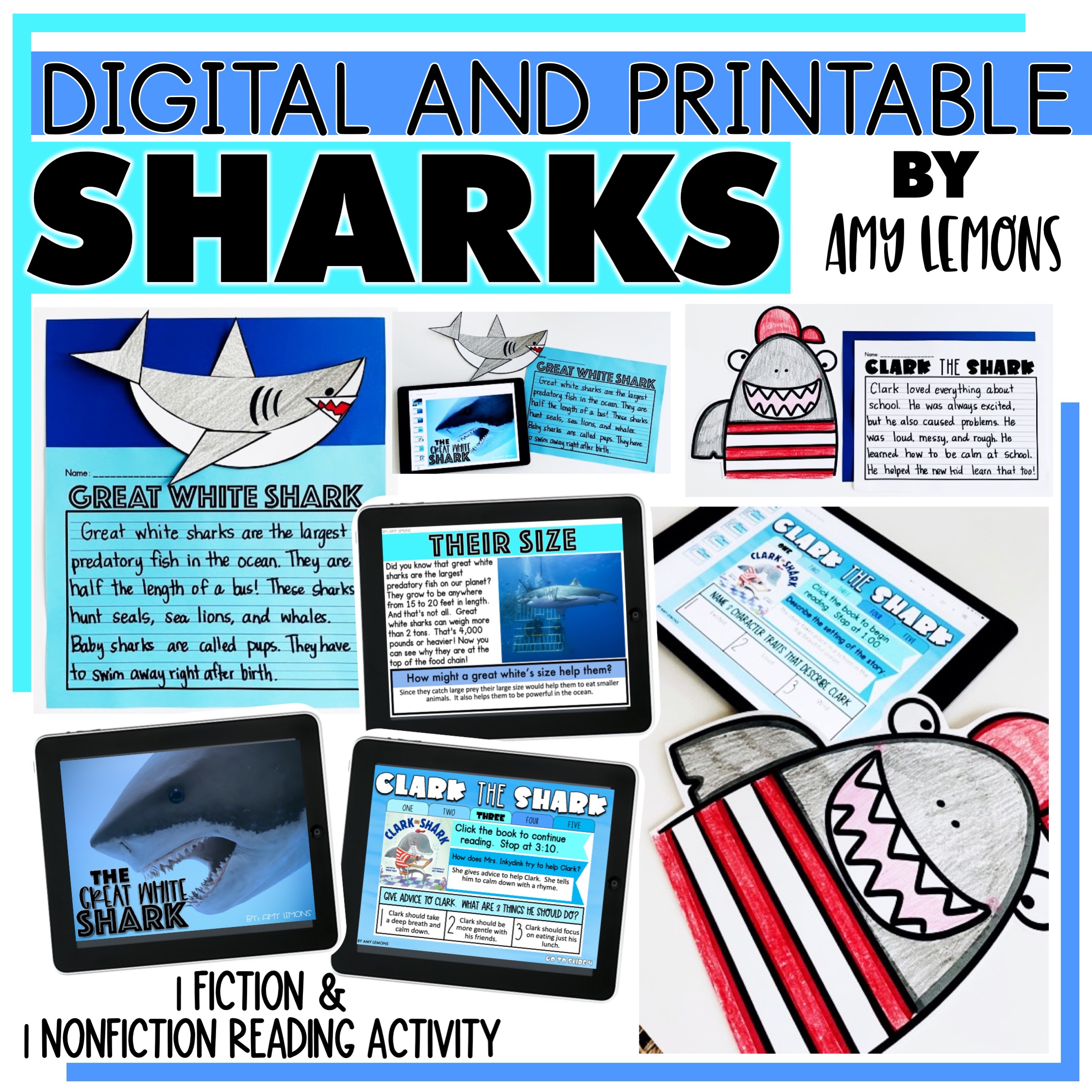 Digital and Printable Shark Reading Activities - Amy Lemons