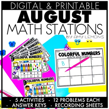 Digital and Printable August Math Stations for Back to School 1