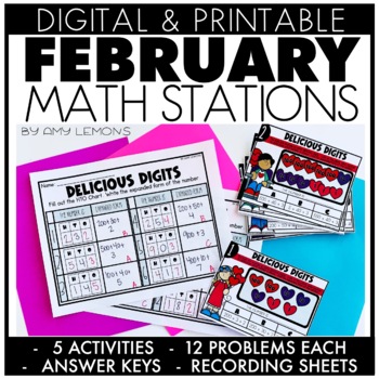 Digital and Printable February Math Stations 1