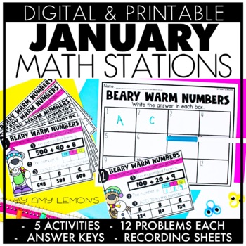 Digital and Printable January Math Stations 1