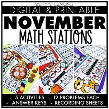 Digital and Printable Math Stations for November 1