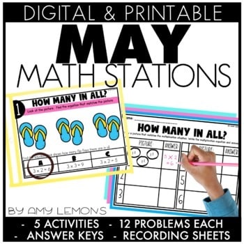 Digital and Printable Summer Themed May Math Stations 1