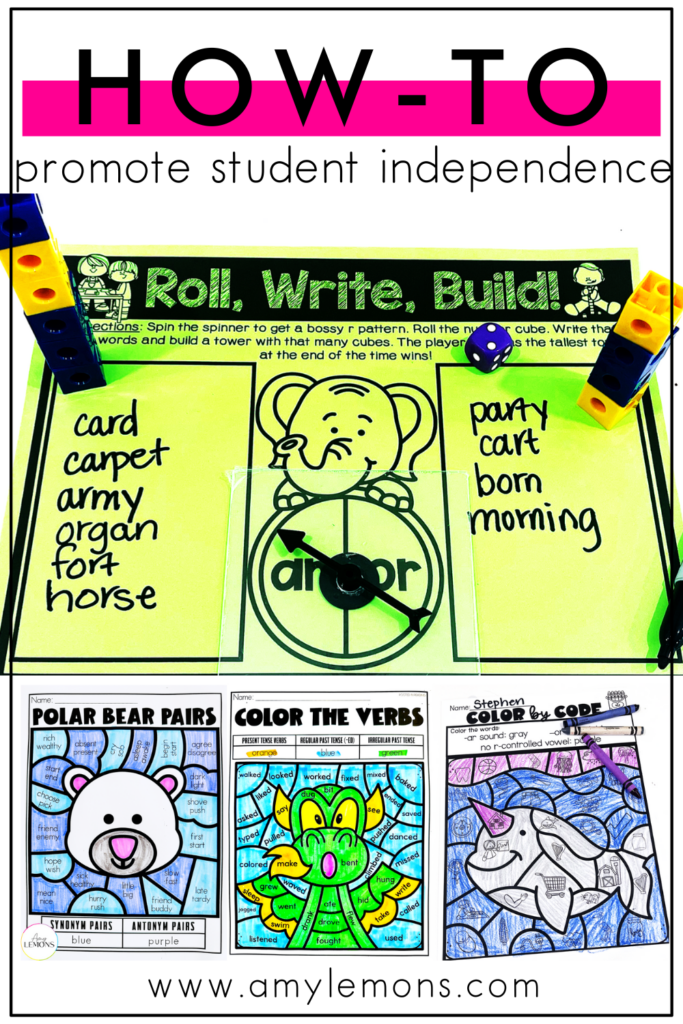Showing independent learning activities for elementary students that promote independence in the classroom.