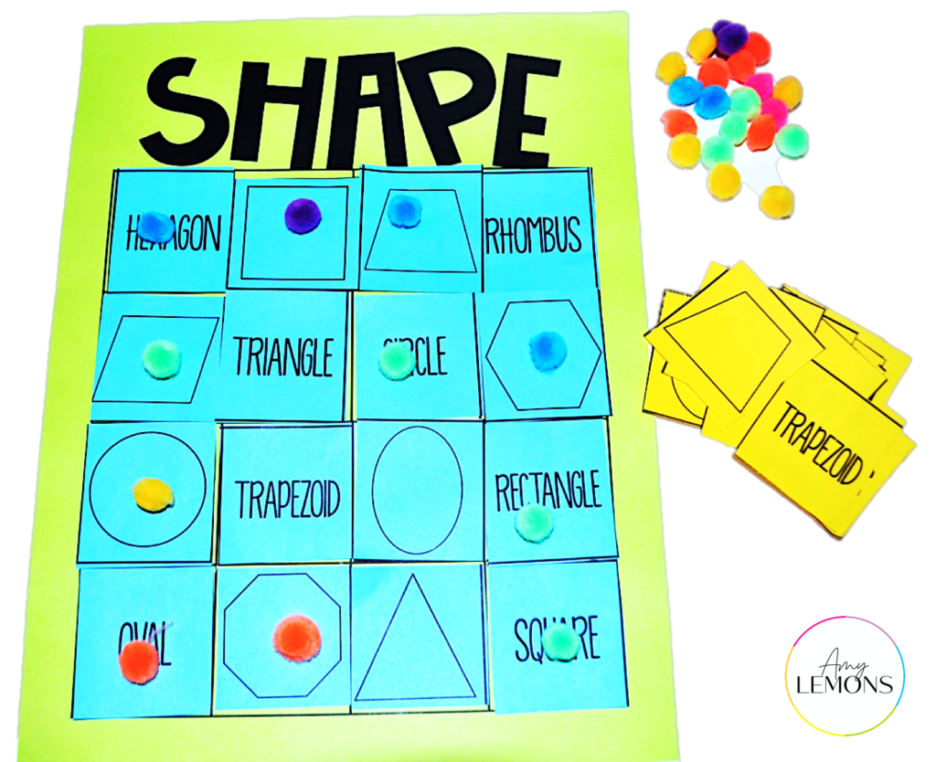 Shape bingo board with 2d shape practice.