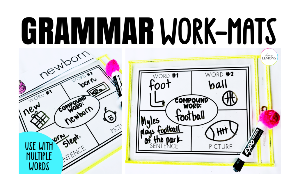 Compound word printable inside work mats for students to complete.