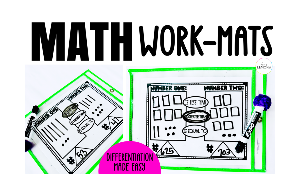 Math work mats with a place value printable and dry erase marker.