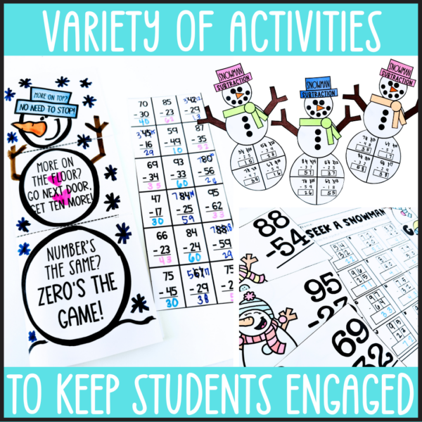 Snowman Subtraction: Winter Math Craft & Activities for 2-Digit Subtraction With & Without Regrouping - Image 2