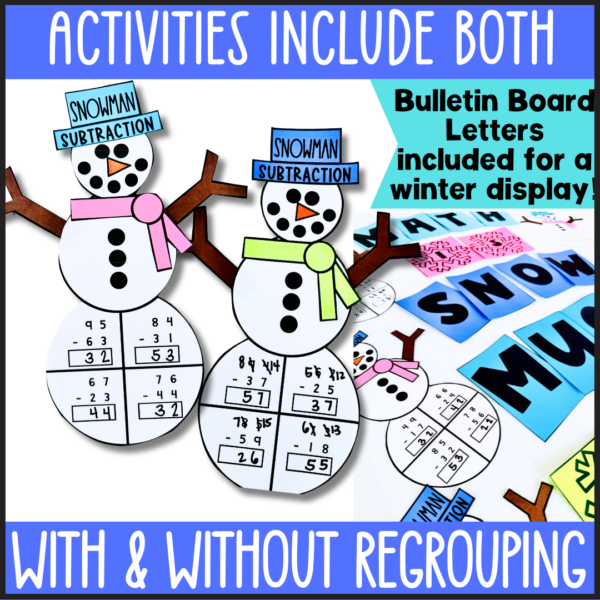 Snowman Subtraction: Winter Math Craft & Activities for 2-Digit Subtraction With & Without Regrouping - Image 3