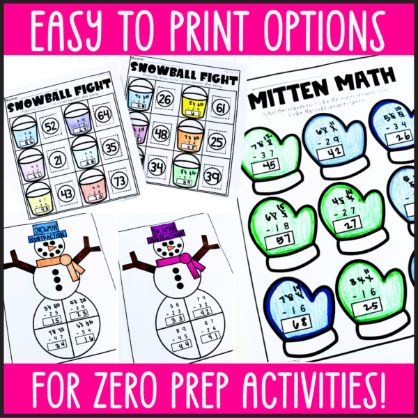 Snowman Subtraction: Winter Math Craft & Activities for 2-Digit Subtraction With & Without Regrouping - Image 4