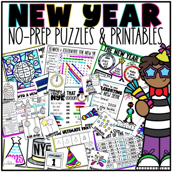 New Year Printables: Word Search Worksheets, Math & Color | New Years Morning Work