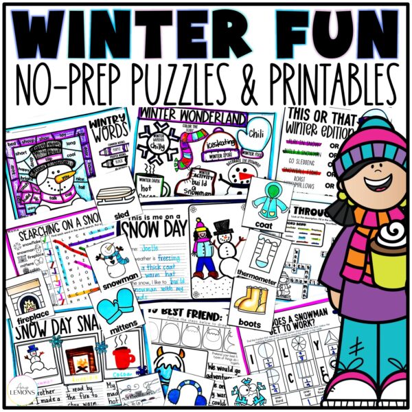 Winter Printables: Word Search Worksheets, Math & Coloring | Snow Day Morning Work Activity