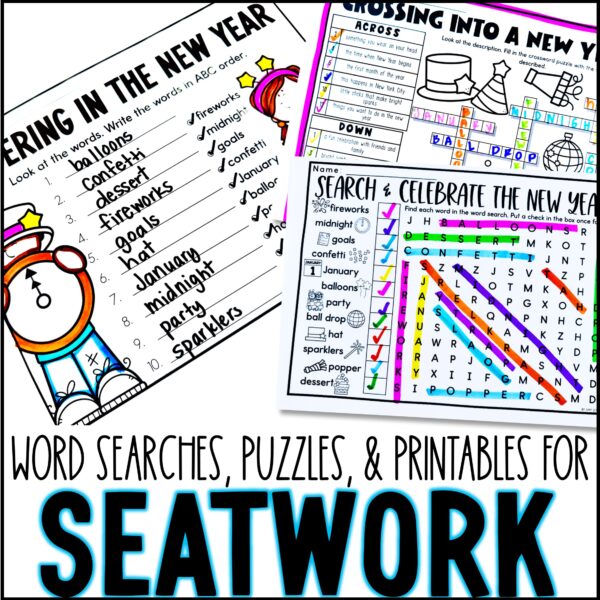 New Year Printables: Word Search Worksheets, Math & Color | New Years Morning Work - Image 2