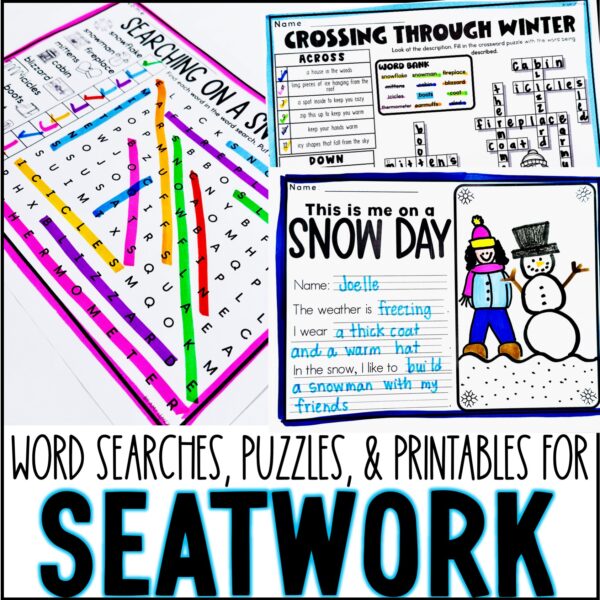 Winter Printables: Word Search Worksheets, Math & Coloring | Snow Day Morning Work Activity - Image 2