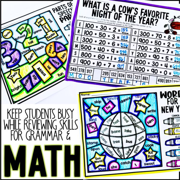 New Year Printables: Word Search Worksheets, Math & Color | New Years Morning Work - Image 3