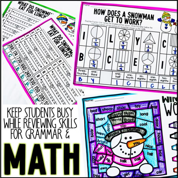 Winter Printables: Word Search Worksheets, Math & Coloring | Snow Day Morning Work Activity - Image 3