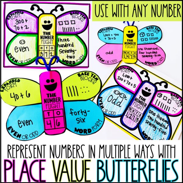 Spring Place Value Activity Caterpillar & Butterfly Math Crafts & Bulletin Board - Image 2