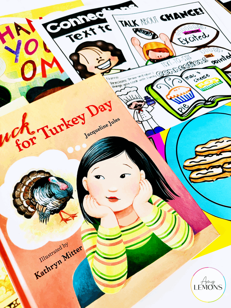 Duck for Turkey Day book with printable worksheets for making connections