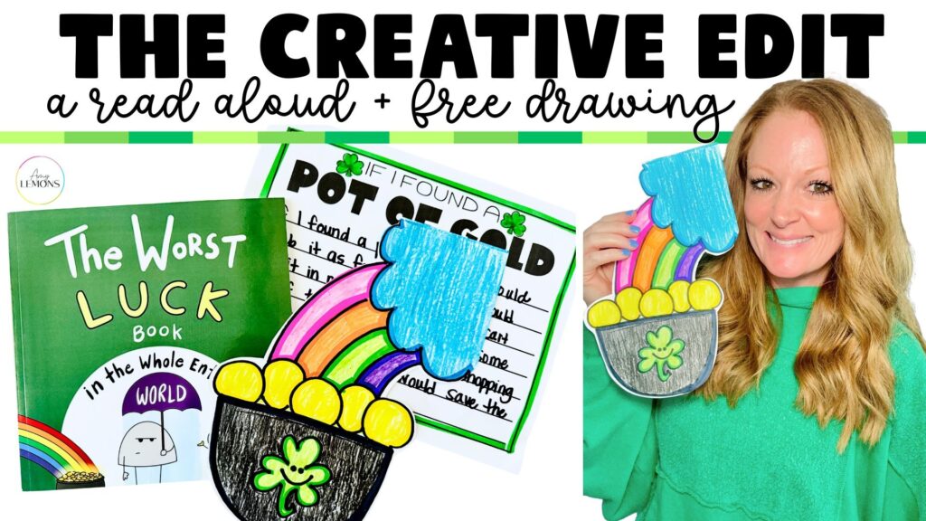 Free pot of gold drawing with a writing page and the book Worst Luck Book