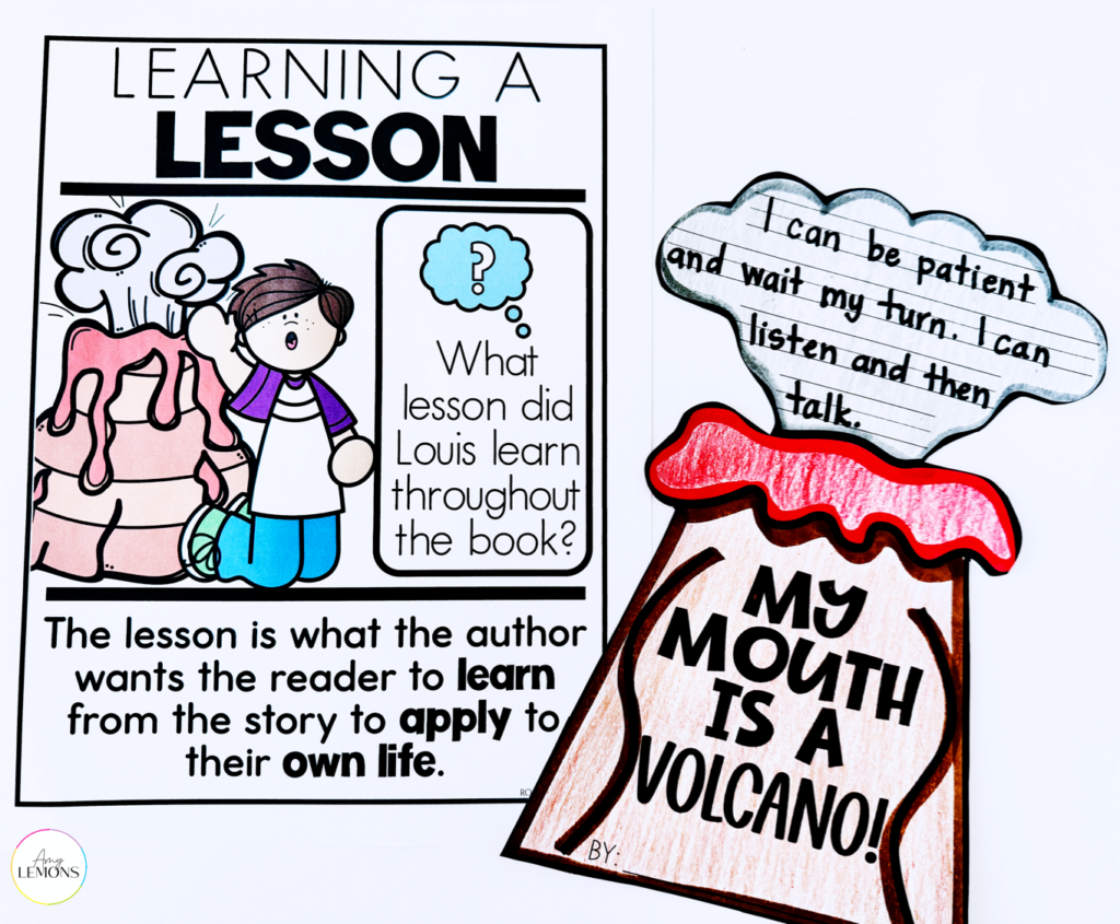 My Mouth Is a Volcano craft where students write the lesson Louis learned