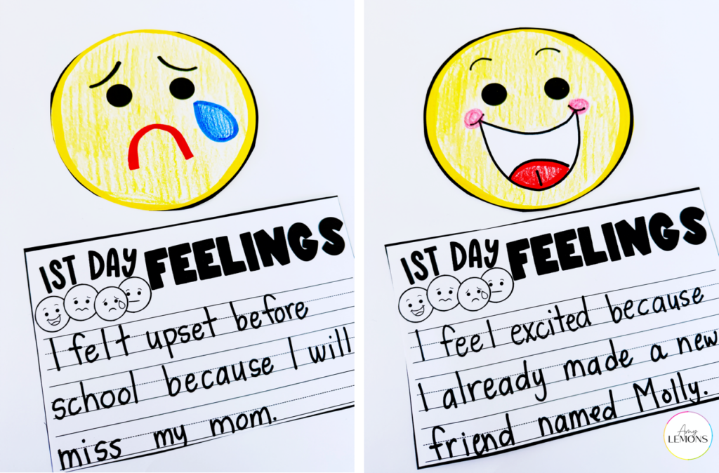 student emoji craft showing first day feelings
