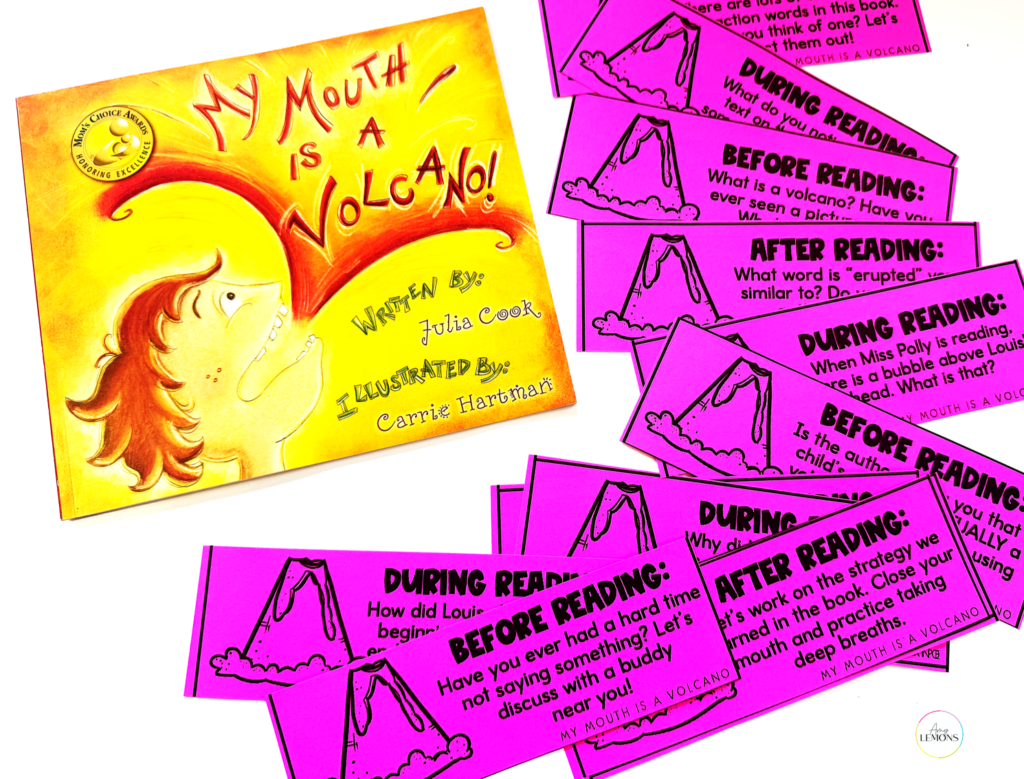 Teacher reading My Mouth Is a Volcano by Julia Cook aloud during a classroom read aloud lesson
