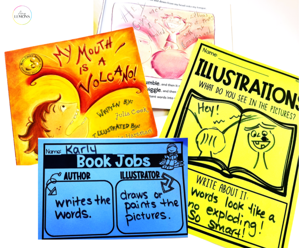 Introducing the author and illustrator with My Mouth Is a Volcano activities to teach book jobs