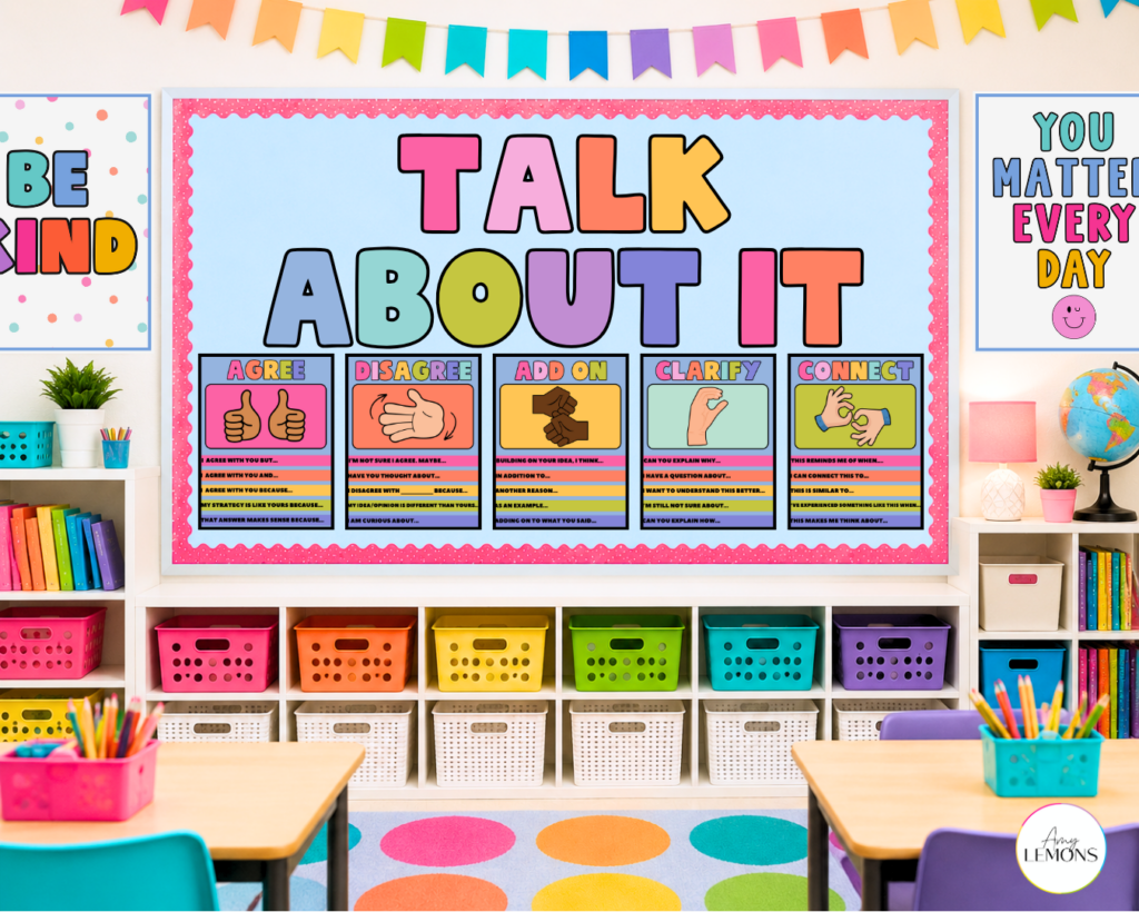 Turn and talk anchor charts and posters on board