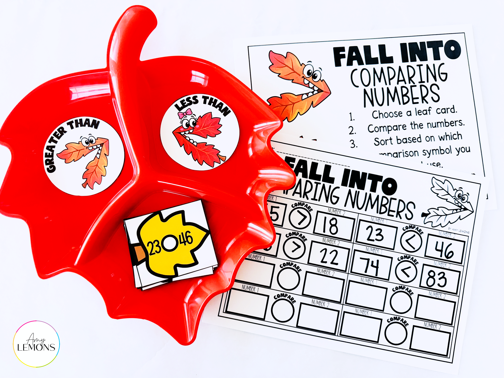 6 greater than less than leaf math activity
