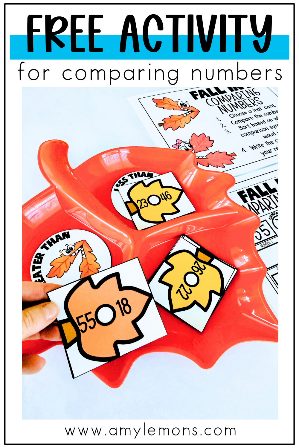 FREE Fall Comparing Numbers Activity | Greater Than Less Than Center