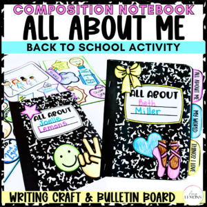 All About Me composition notebook writing craft and back to school bulletin board activity