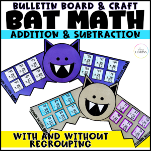 Bat math craft with addition, subtraction, and regrouping activities