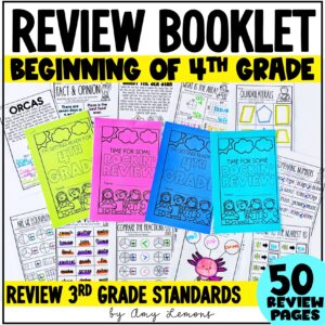Beginning of 4th grade review packet with 50 math and ELA worksheets