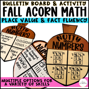 Fall acorn math craft for place value, fact fluency, addition, and subtraction