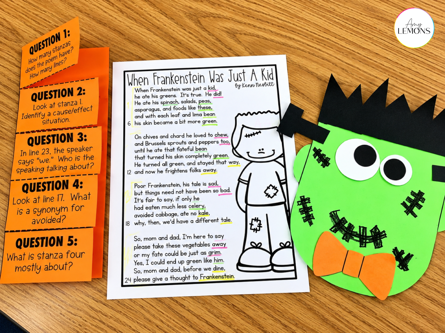 frankenstein poem reading comprehension activity